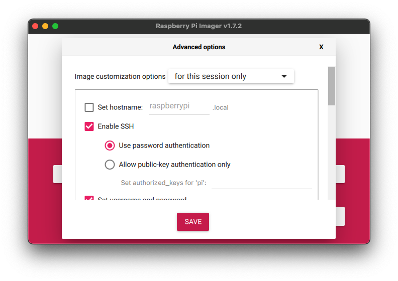 Enable SSH Raspberry Pi Imager