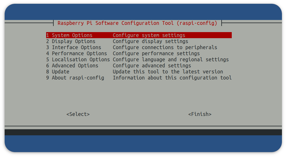 raspi-config menu